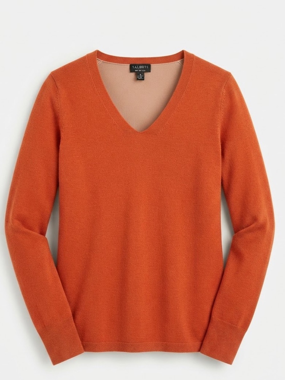 Talbots 100% Merino Wool V-Neck Sweater Small Orange Pullover Lightweight Knit S